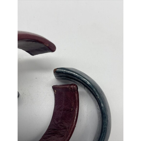 Leather Cuff Bracelet Lot Of 2 Emerald Green & Wine - Picture 11 of 11